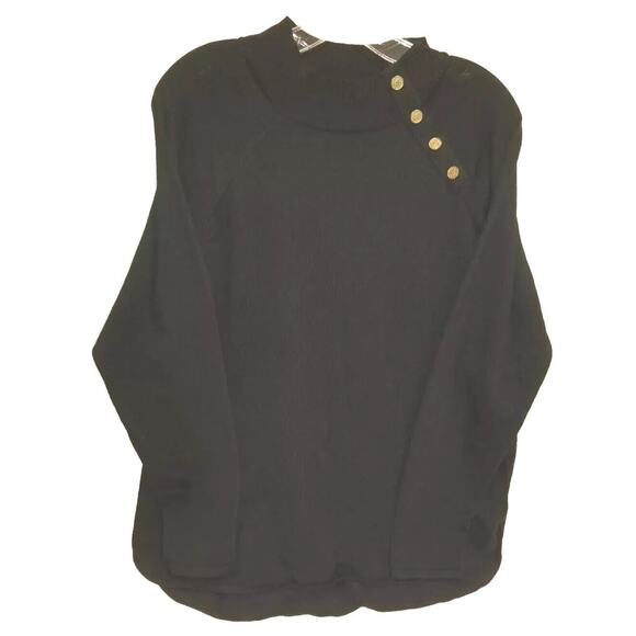 Michael Kors Women's Sweater L Black Buttons Classic‎ Lightweight Layering EUC - Picture 1 of 8